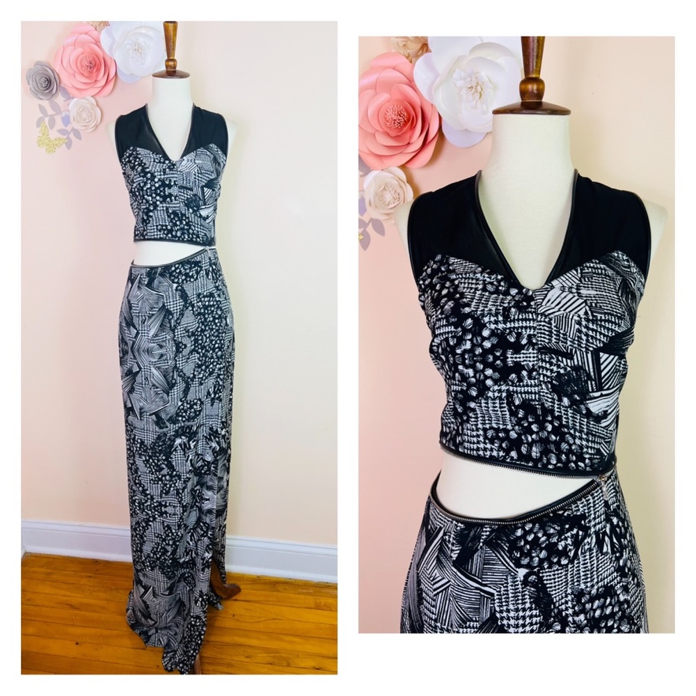 New! Limited Edition YIGAL AZROUEL Mesh Graphic Slit Detachable Top & Skirt Gown - Picture 3 of 10